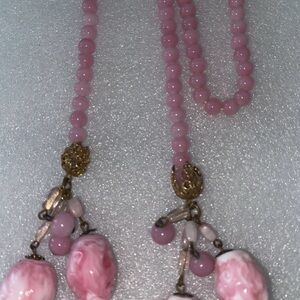 Vtg 1920s Art Deco Pink  30" Flapper Bead Necklace Stunning Italy Glass  Rare